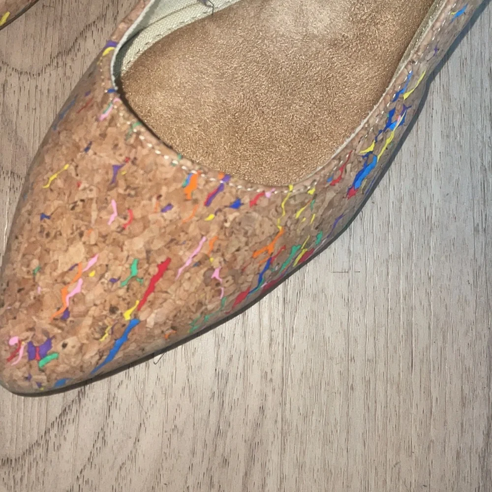 Lilly and Dan splattered painted cork shoes tan size 13